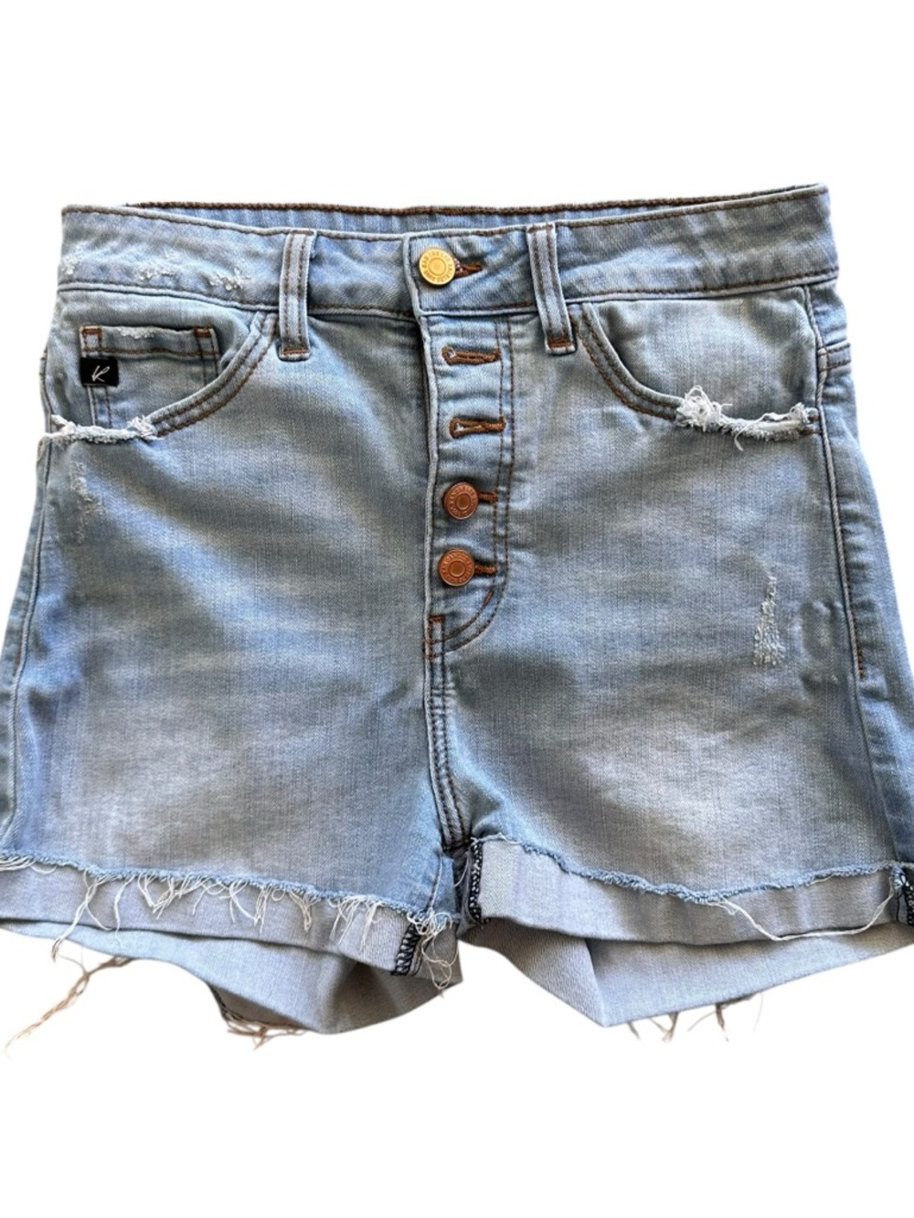 Kancan Distressed Light Wash Button Fly Denim Shorts Size M